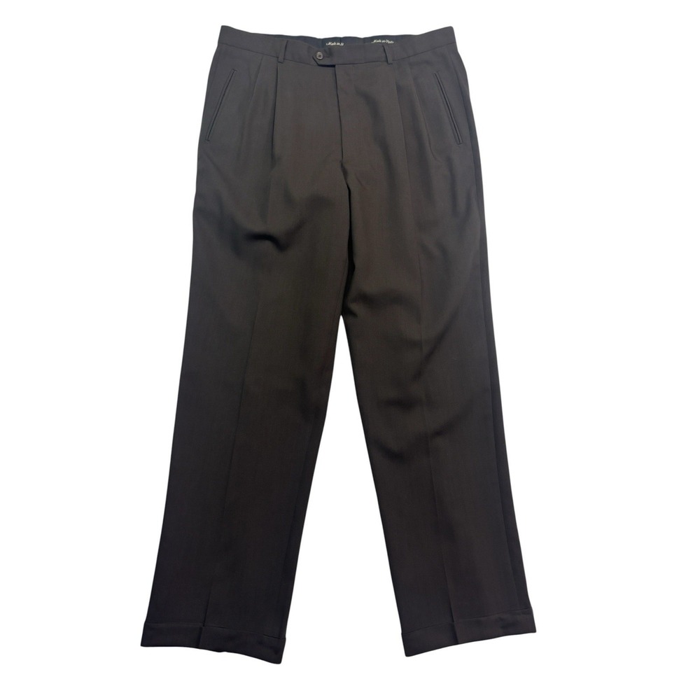 Todays Man Italy 38x34 Brown Dress Suit Pants Wool Pleated High Waisted Trousers